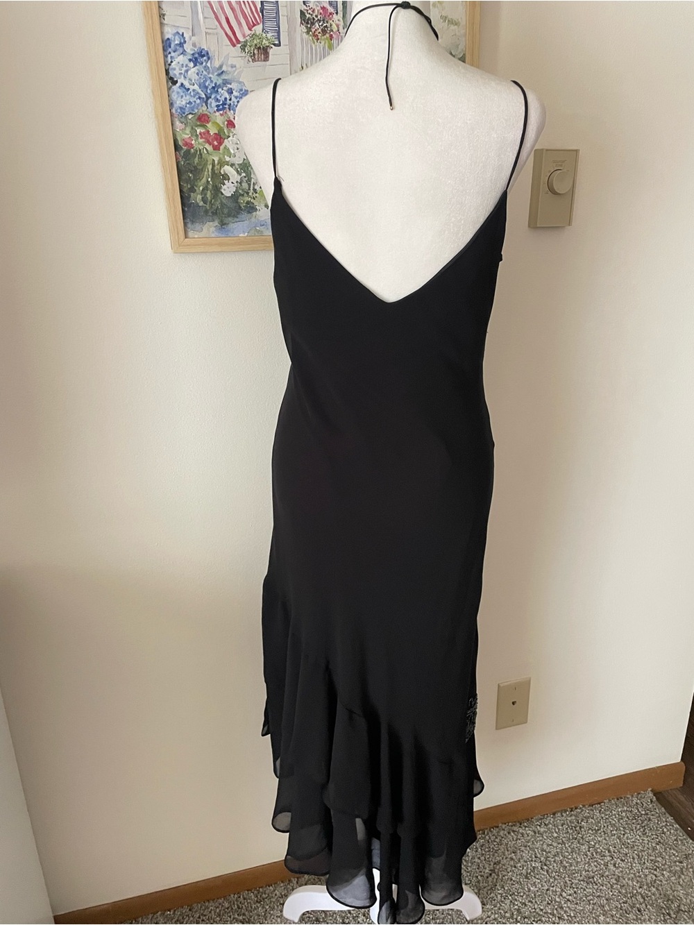 Dressbarn Vintage 90s Y2K Asymmetrical Beaded Ruffle Slip Midi Dress Size US 8 - Picture 7 of 7